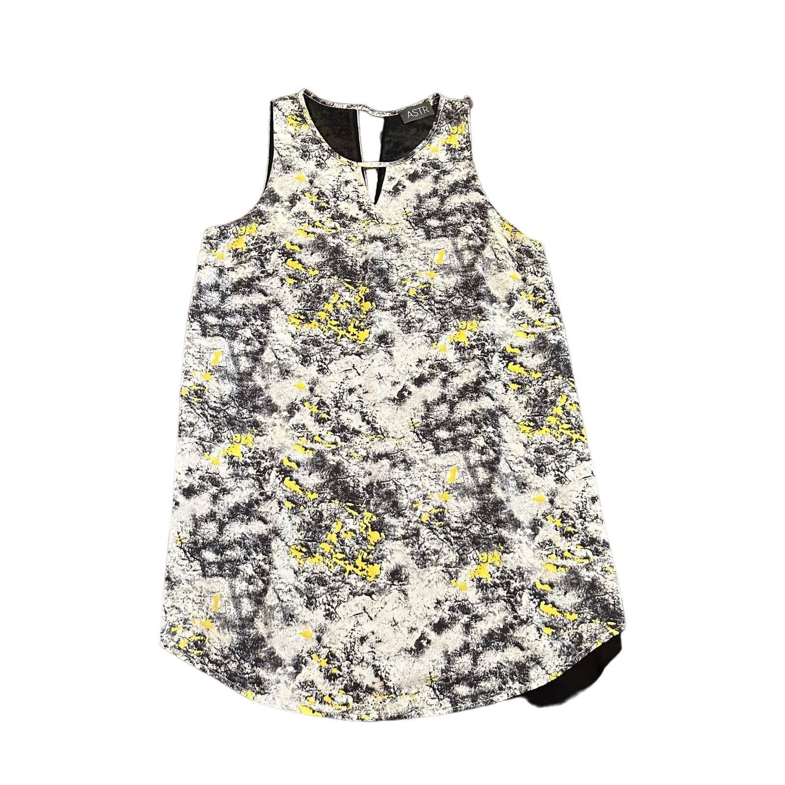 Astr Womens Black White Yellow Marble Swing Dress, Lined, Abstract, Medium